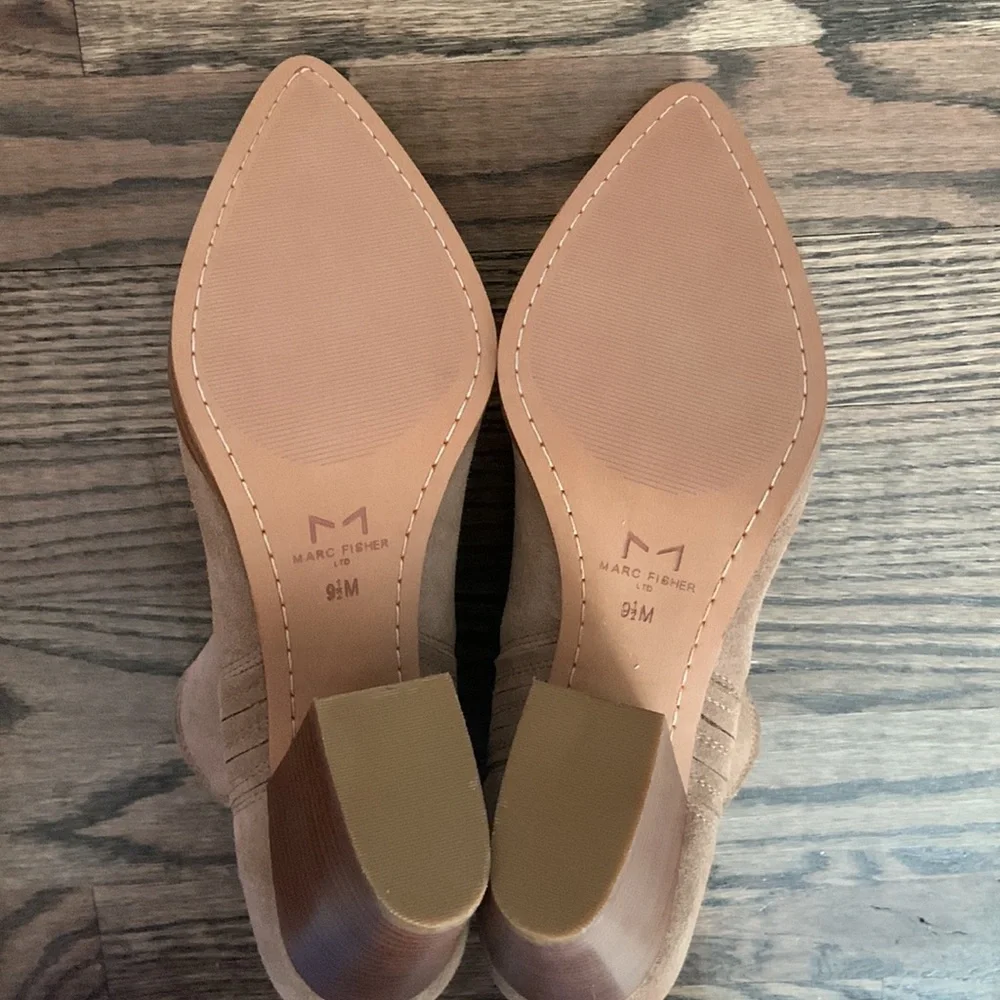 Marc Fisher Tan Suede Western Side Stitched Booties